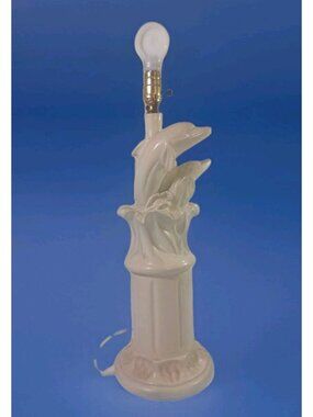 Vintage 80s Dolphin Trio Porpoise Beachy Ocean Nautical Sea Theme Table Lamp